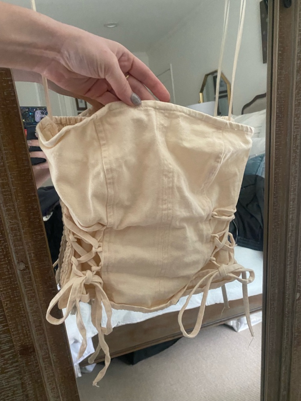 Strapless Lace-Up Cream Corset Tank Top